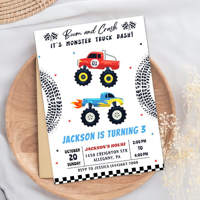 Monster Truck Bash Boy Invitation de fête d'annive (Créateur téléchargé)