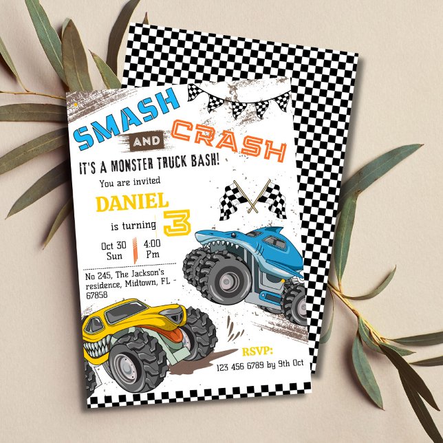 Monster truck bash cool modern kid 3rd birthday einladung (Von Creator hochgeladen)