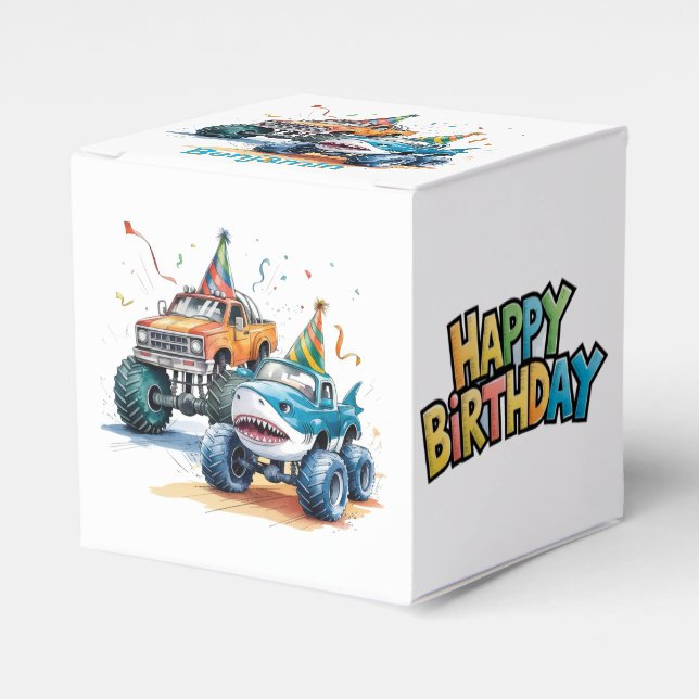 Monster Truck Birthday Bash Wasserfarbe Kunst Geschenkschachtel (Vorderseite)