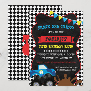 Monster Truck Birthday Einladung Schachtel Flagge