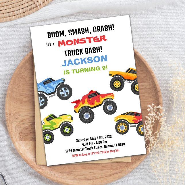 Monster Truck Birthday Einladungen Farben (Monster Truck Birthday Invitations Colours)
