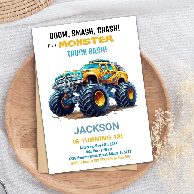 Monster Truck Birthday Einladungen Gelb (Monster Truck Birthday Invitations Yellow)