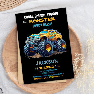 Monster Truck Birthday Einladungen Gelb Schwarz