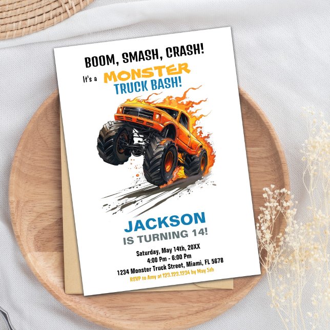 Monster Truck Birthday Einladungen Grün Blau (Monster Truck Birthday Invitations Green Blue)