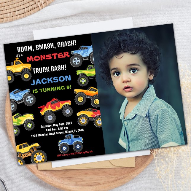 Monster Truck Birthday Einladungen mit Foto (Monster Truck Birthday Invitations with Photo)