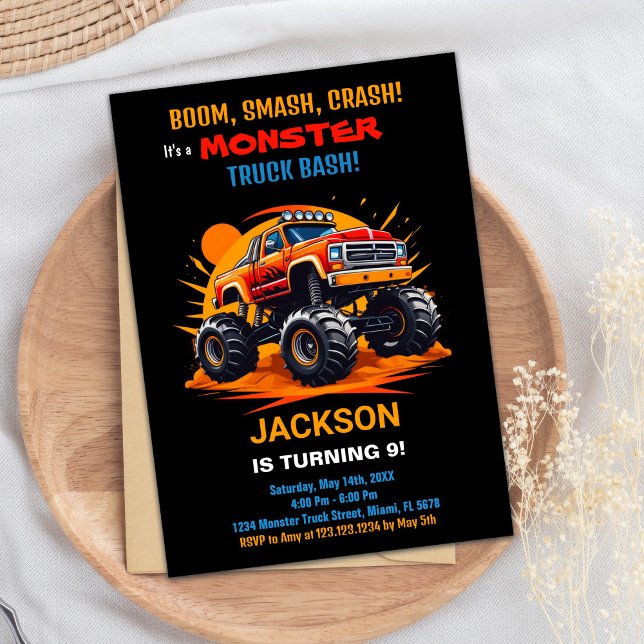 Monster Truck Birthday Einladungen Orange (Monster Truck Birthday Invitations Orange)