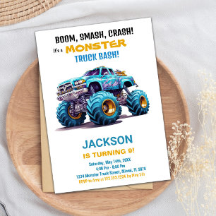Monster Truck Birthday Einladungen Orange Blue