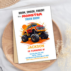 Monster Truck Birthday Einladungen Orange White