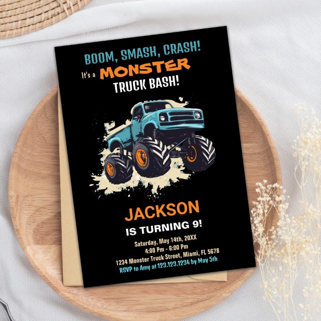 Monster Truck Birthday Einladungen Schwarz (Monster Truck Birthday Invitations Black)