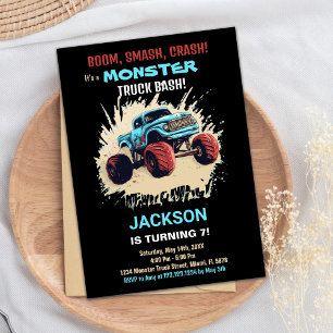 Monster Truck Birthday Einladungen Schwarz