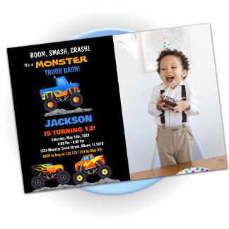 Monster Truck Birthday Einladungen Schwarzes Foto