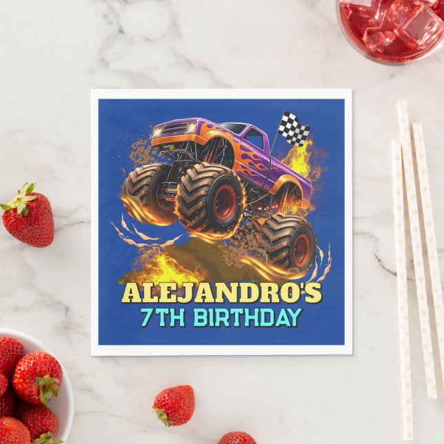 Monster Truck Birthday Fire Flames Serviette (Beispiel)