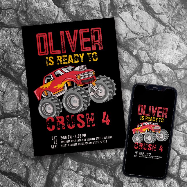 Monster Truck Birthday Party Einladung (Von Creator hochgeladen)