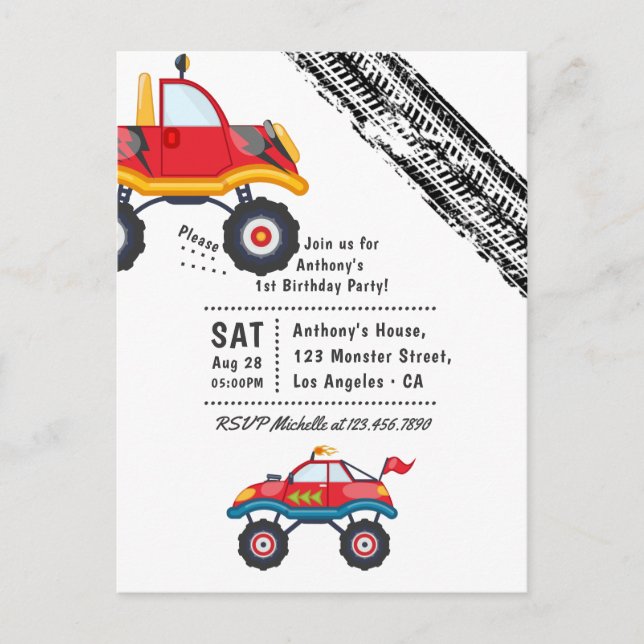 Monster Truck Birthday Party Postkarte (Vorderseite)