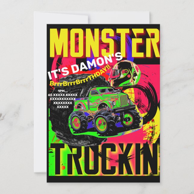 MONSTER TRUCK BIRTHTAG Einladung (Vorderseite)