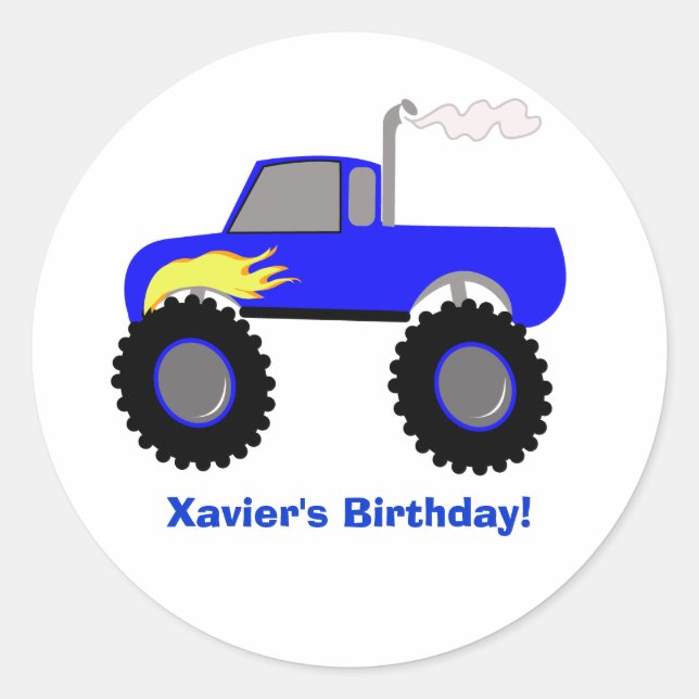Monster Truck (blau) Personalisierter Rundaufklebe Runder Aufkleber (Vorderseite)