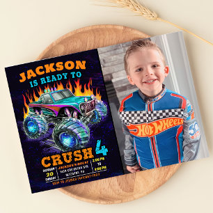 Monster Truck Boy 4. Geburtstag Party Foto Einladung