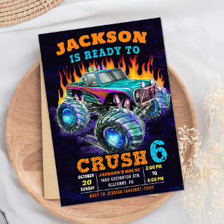 Monster Truck Boy 6. Geburtstagsparty Einladung