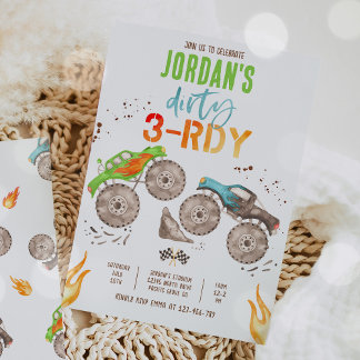 Monster Truck Boy Dirty 3-rdy 3rd Birthday Party Einladung