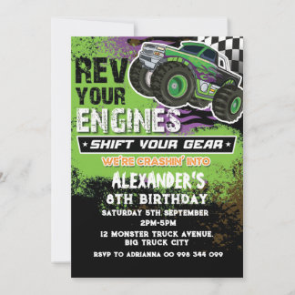Monster Truck Boy Green Einladung