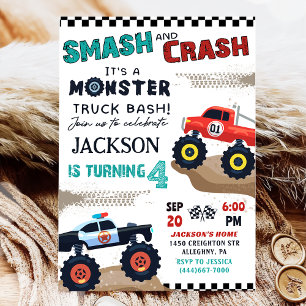 Monster Truck Boy Racing Geburtstagsparty Einladun Einladung
