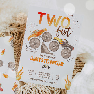 Monster Truck Boy Two Fast 2nd Birthday Party Einladung