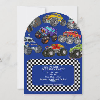 Monster Truck Boys Geburtstagseinladung Einladung