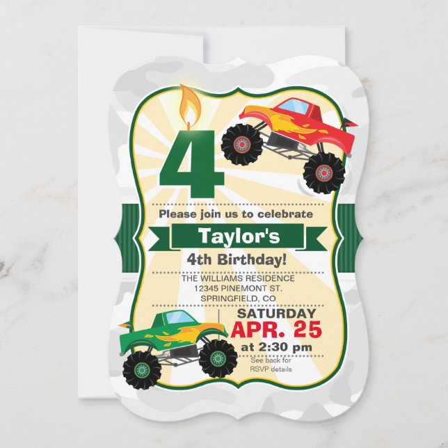 Monster Truck Boys Geburtstagsparty Einladung (Vorderseite)