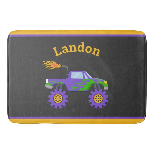 Monster Truck Budget Personalisiert Name Kinder Badematte (Vorderseite)