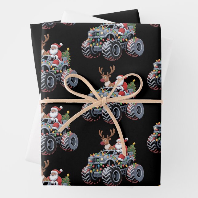 Monster Truck Christmas Santa Reindeer Holiday  Geschenkpapier Set (Beispiel)