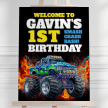 Monster Truck Cool Blue 1st Birthday Affiche de bi