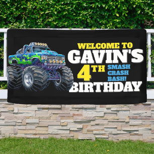 Monster Truck Cool Blue 4. Geburtstag Custom Vinyl Banner
