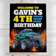 Monster Truck Cool Blue 4th Birthday Affiche de bi
