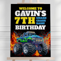 Monster Truck Cool Blue 7th Birthday Affiche de bi