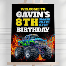 Monster Truck Cool Blue 8th Birthday Affiche de bi