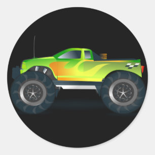 Monster Truck. Coole und farbenfrohe, modifizierte Runder Aufkleber
