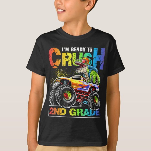 Monster Truck Crush 2nd Grad Dinosaur Boys Back t T-Shirt (Vorderseite)