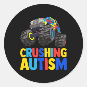 Monster Truck Crushing Austim Autismus Bewusstsein Runder Aufkleber