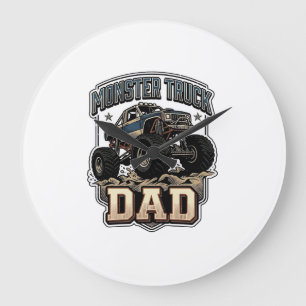 Monster Truck Dad Vintage Vector T-Shirt Design_1 Große Wanduhr