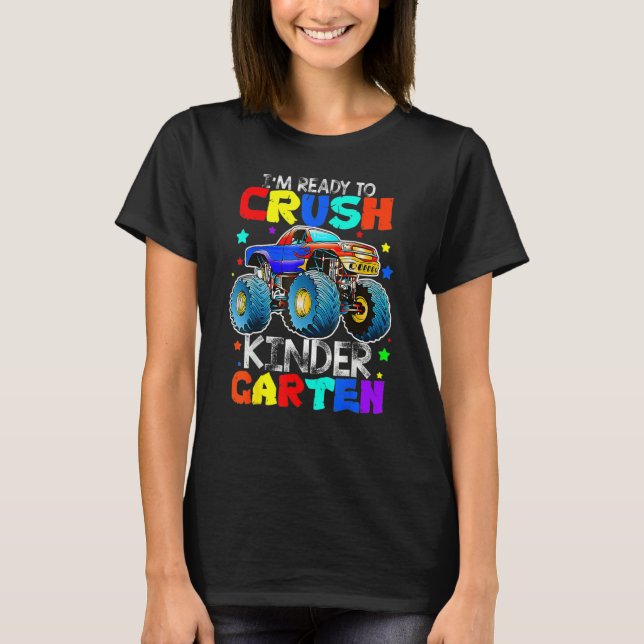 Monster Truck Dinosaur Ich bin bereit Kinderga zu  T-Shirt (Vorderseite)