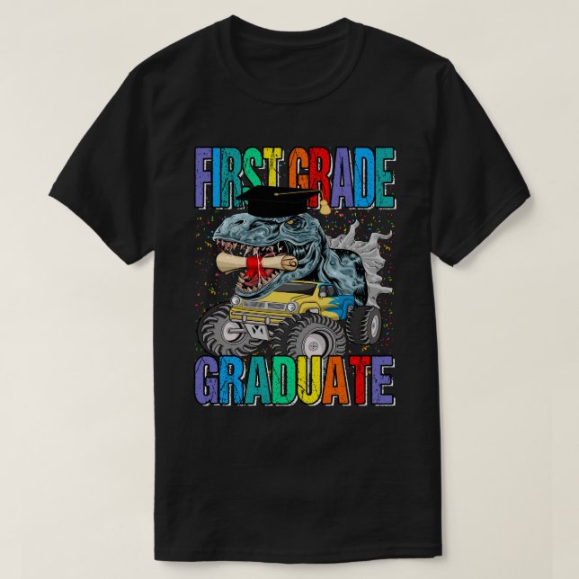 Monster Truck Dinosaur T-rex erster Klasse T-Shirt (Design vorne)