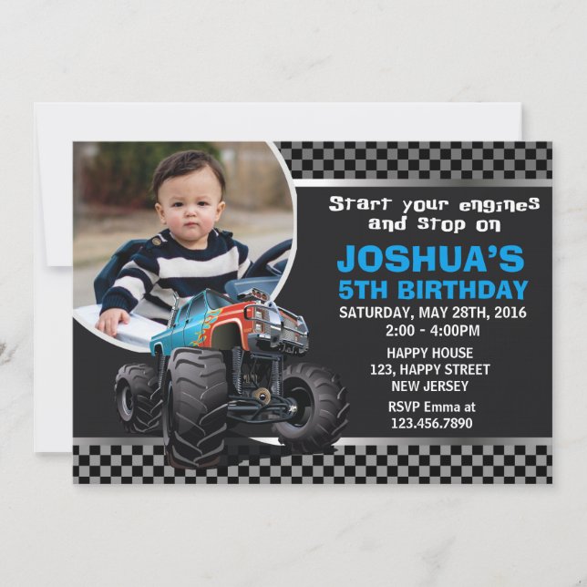 Monster Truck Einladung zum Geburtstag (Vorderseite)