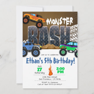 Monster Truck Einladung zum Geburtstag - Monster B