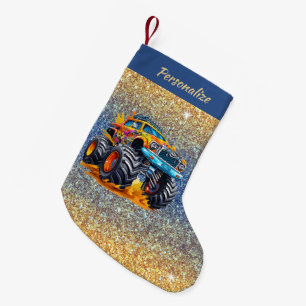 Monster Truck Flammen Glitter Hintergrund Weihnach Kleiner Weihnachtsstrumpf
