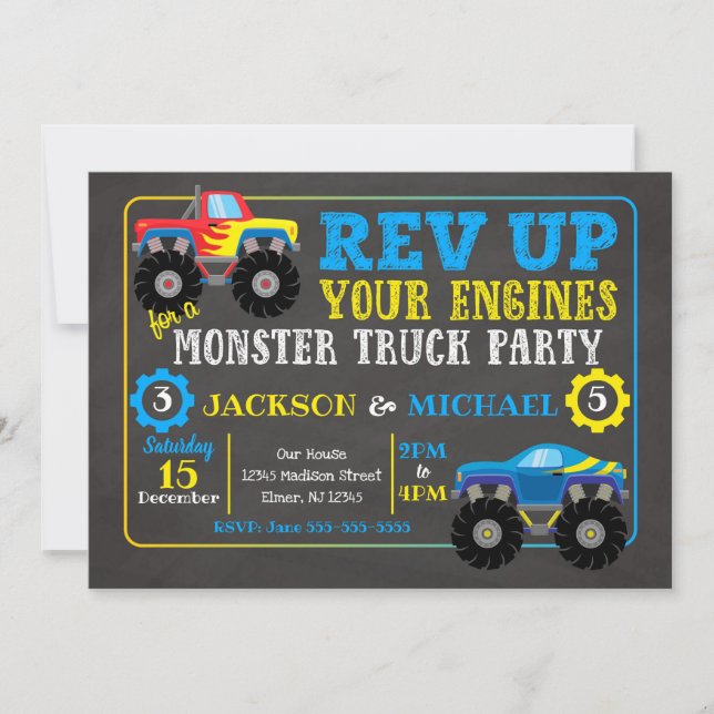 Monster Truck Gemeinsame Einladung zum Geburtstag (Vorderseite)