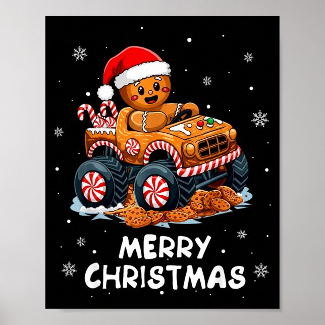 Monster Truck Gingerbread Man Funny Merry Christma Poster (Vorne)
