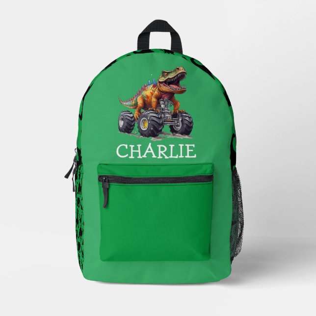 Monster Truck Green Dinosaurier Style Bedruckter Rucksack (Vorderseite)