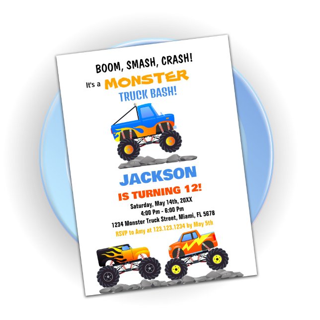 Monster Truck Invitations Anniversaire Camions (Monster Truck Birthday Invitations Trucks)