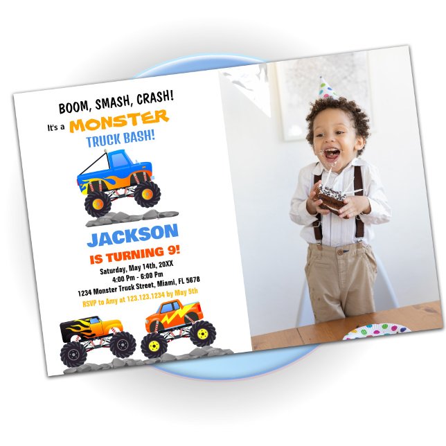 Monster Truck Invitations Anniversaire Camions Pho (Monster Truck Birthday Invitations Trucks Photo)