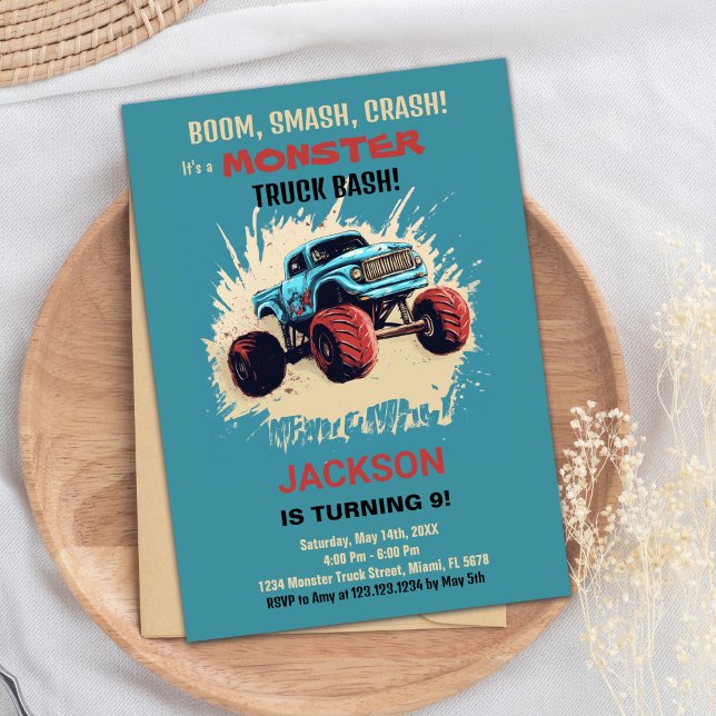 Monster Truck Invitations d'anniversaire Green (Monster Truck Birthday Invitations Green)